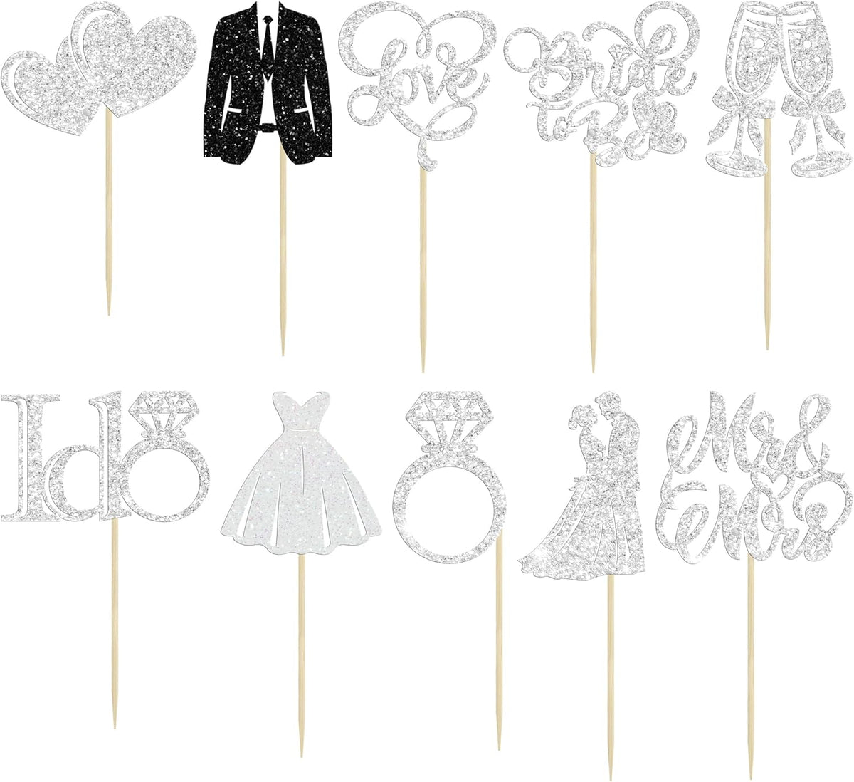 Gyufise 30Pcs Bride to Be Cupcake Toppers Glitter Diamond Ring I Do Love Cupcake Picks Miss to Mrs Bridal Shower Wedding Engagement Bachelorette Cake Decoration Silver