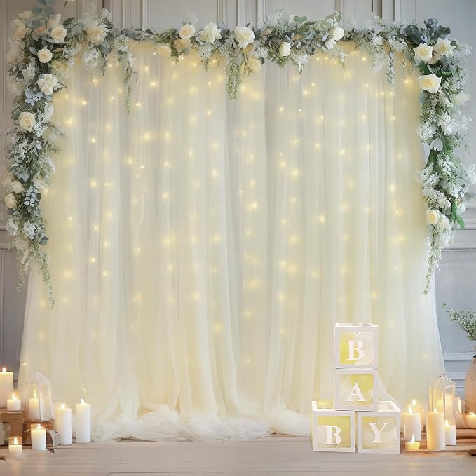 10x10ft Ivory Tulle Backdrop Curtain - Image 2