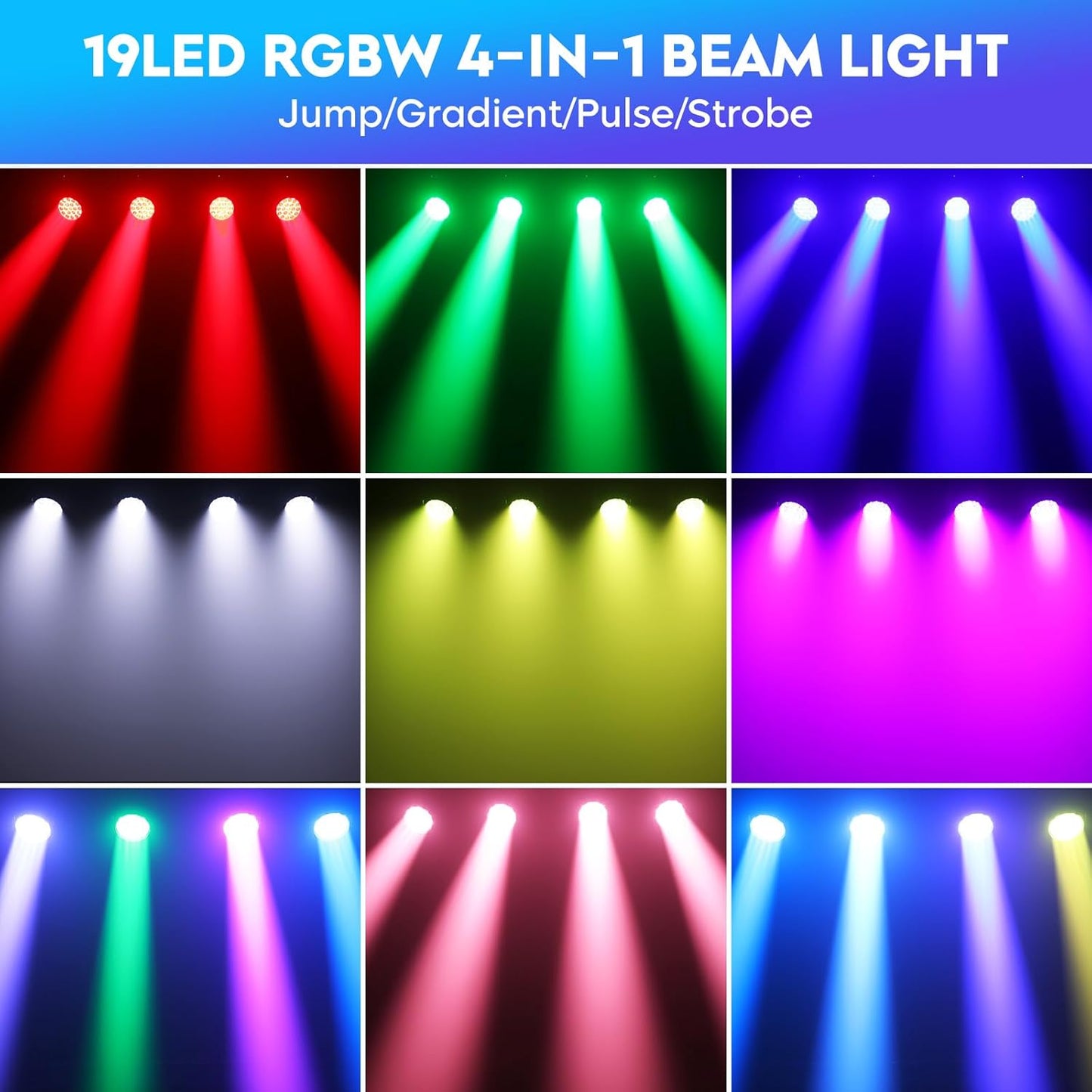 19x10W Moving Head Light Focusing/Beam/Wash/Zoom Effect Stage Lights 4-in-1 LED DMX512 & Sound Activated Control for DJ Disco Nightclub KTV Bar Theater Shopping Mall (2 PCS)