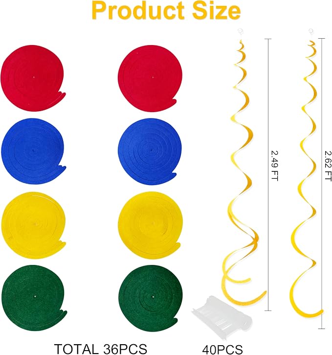 36 Pcs Mario Hanging Swirl Decorations Colorful Felt Swirl Streamer Spiral - Image 2