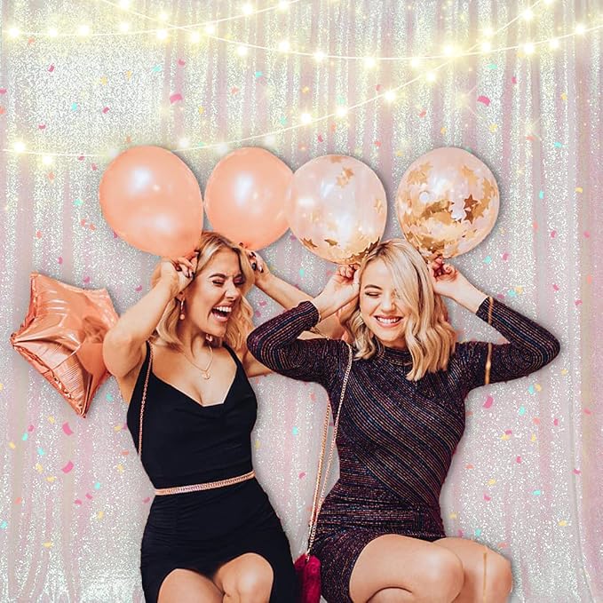 PartyDelight Iridescent White Sequin Backdrop 20x10ft Shimmer Photo Curtain | 4 - Image 3