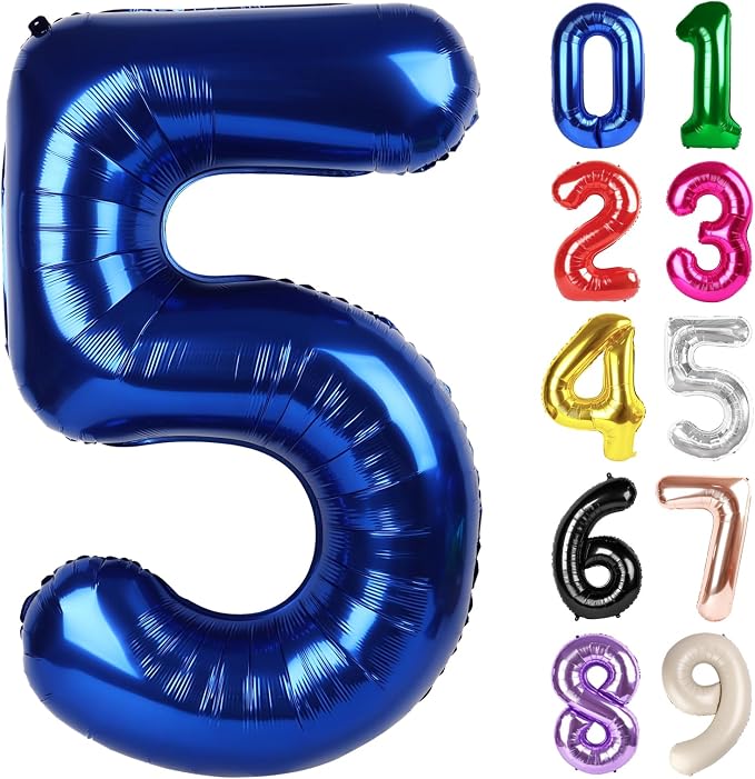 5 Balloon - Night Blue Birthday Number Balloons, 40 Inch Party Decorations | by ALPHADELTAPI