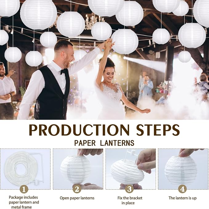 21-Pack White Paper Lanterns, Hanging Round Party Decorations | Reusable Indoor - Image 6