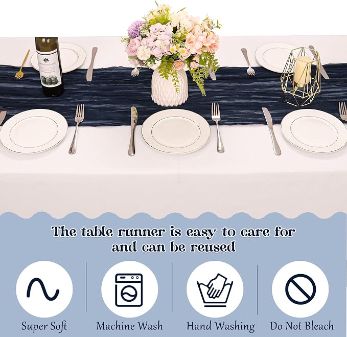 10 Pack Navy Blue Cheesecloth Table Runner 10FT Boho Gauze Fabric Table Runner - Image 4