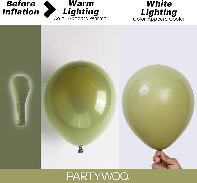 PartyWoo Sage Green Balloons 140pcs Olive Boho Green Color 18 12 10 5 Inch | 18 - Image 3
