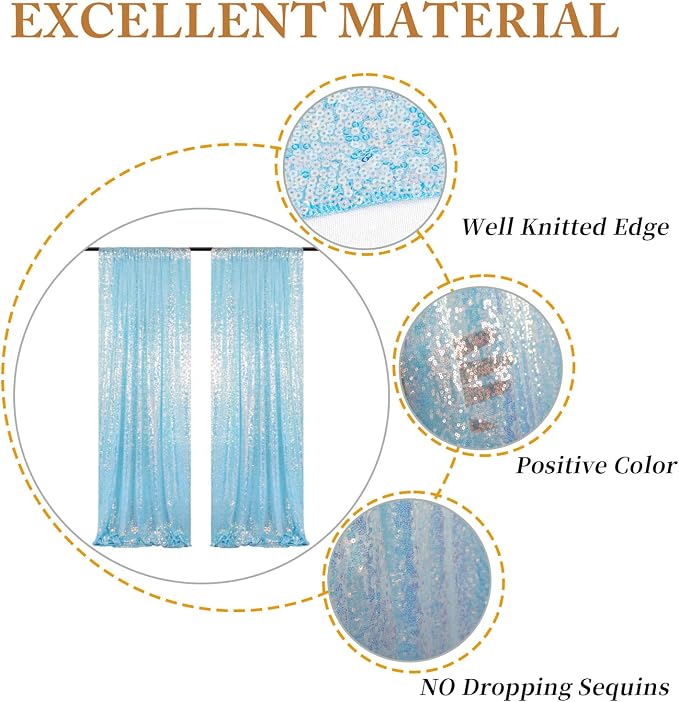 ShinyBeauty Aqua Backdrop Curtains Sequin Curtains 2 Panels 2FTx8FT Sequin - Image 4