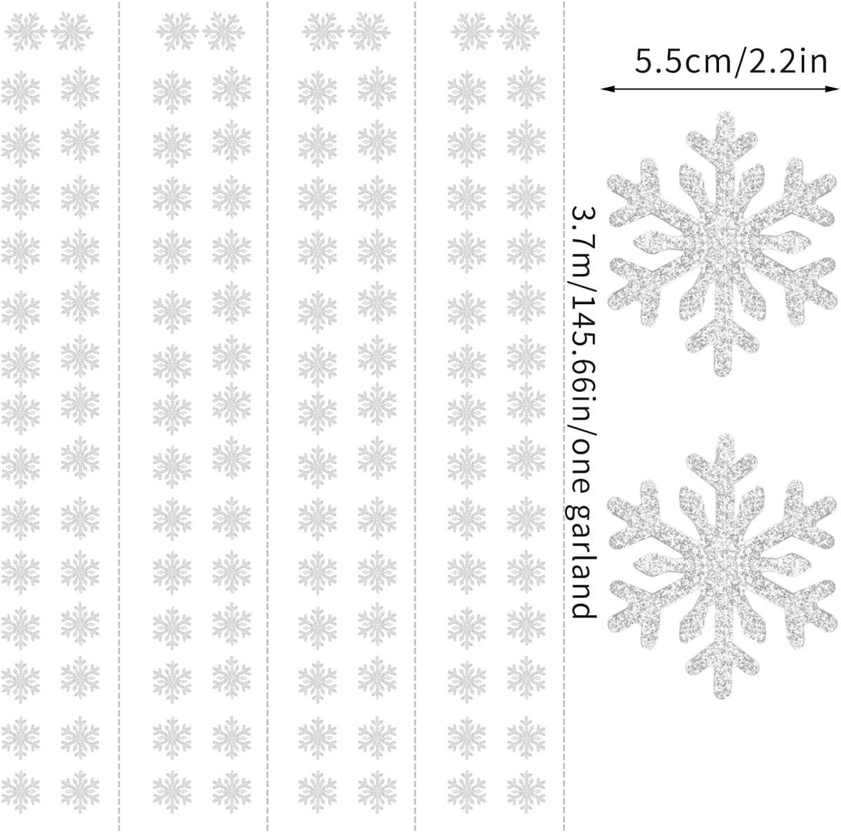 Snowflake-Snow Silver Christmas Party-Decoration Garland - 52ft Frozen Winter Wonderland Ornaments Hanging Paper Streamers,New Years Birthday Baby Shower Wedding Holiday Ceiling Decor Hugfond
