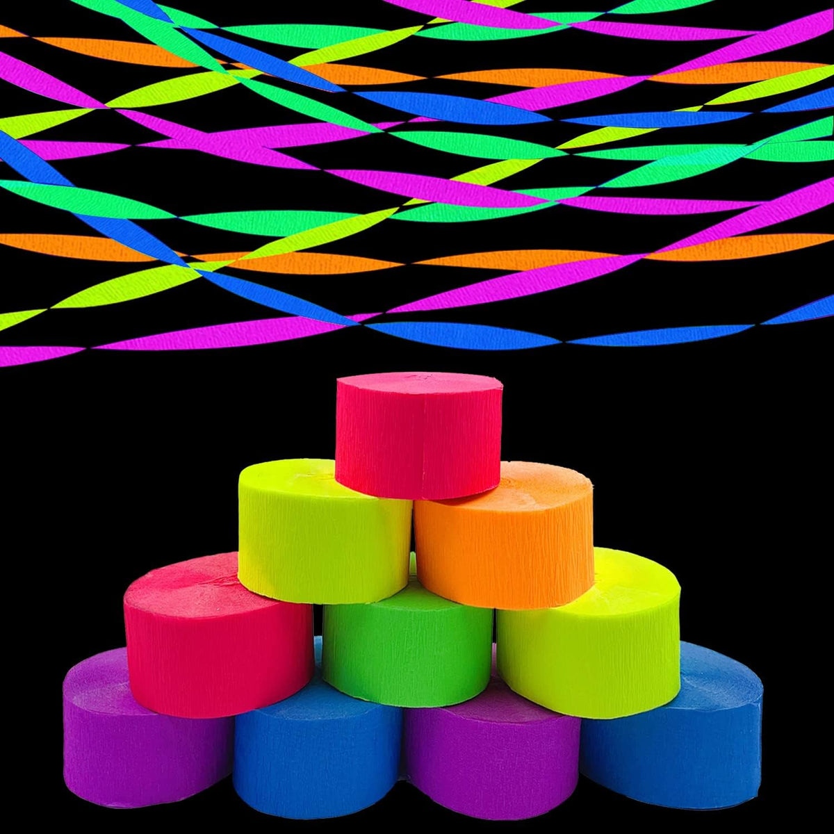 2016 feet Glow Party Neon Streamer Decorations Glow Crepe Paper Streamers UV Reactive Fluorescent Neon Paper Streamers Glow in the Dark Party Supplies and Decorations Wedding Birthday Blacklight Party