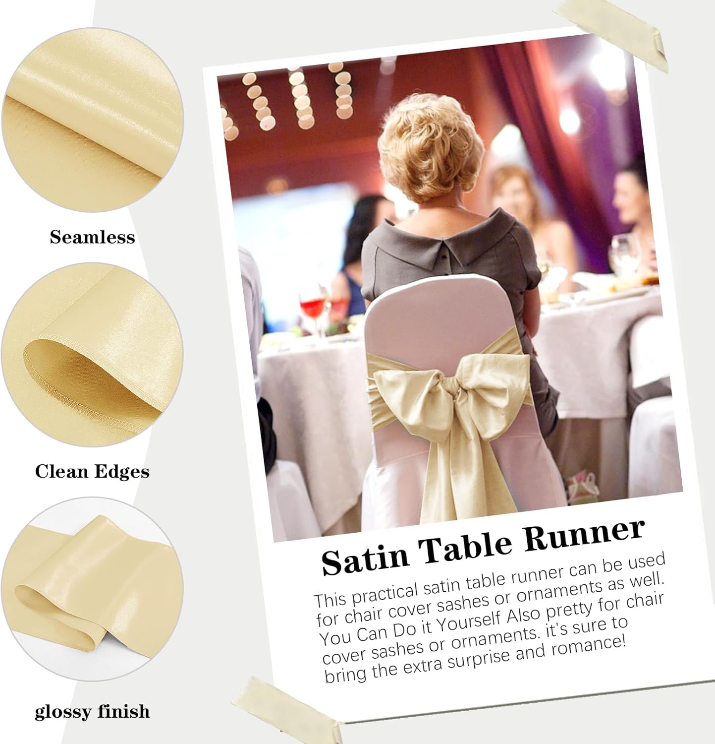 10 Pack Satin Table Runner 12 x 108 Inch Long Champagne Silk Table Runner for Wedding Party Banquet Birthday Decoration