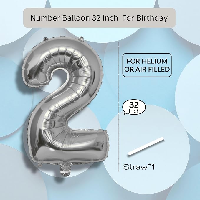 Candy Blue Number Balloon 2 Mylar Foil Balloons 32 inch - Image 8
