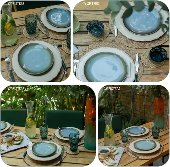 Round Woven Placemats Set of 4, Natural Water Hyacinth Place mats, 13.5 Inch - Image 3
