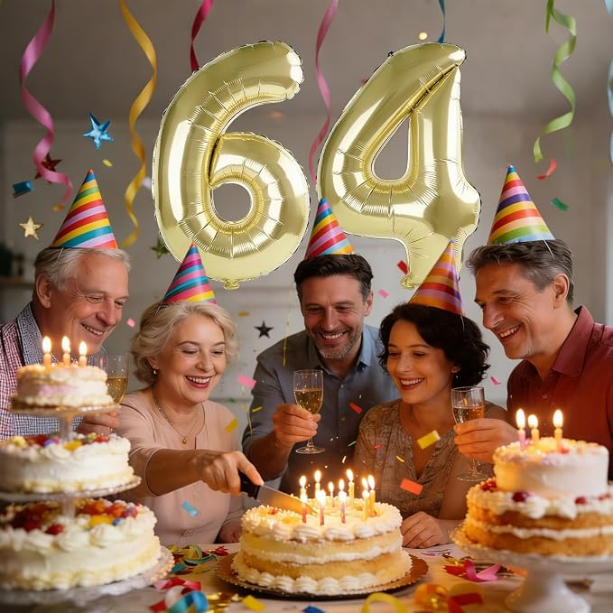 40 Inch Number 64 Balloons for 64th Birthday Party Decorations, 0-100 Champagne - Image 2