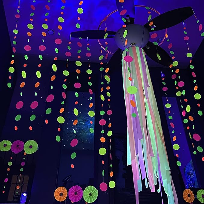 110feet UV Round Dot Paper Neon Garland Streamers Black Light Neon Decorations - Image 4