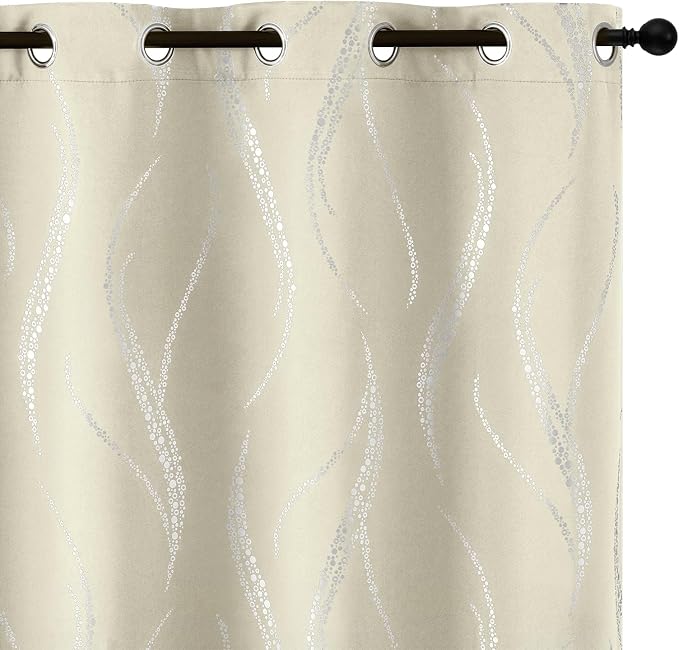 Yakamok Cream Light Blocking Curtains 72 Inches Long Silver Print Wide 52" | by Yakamok