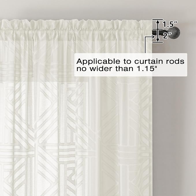Simplebrand Semi Sheer Ivory Curtains 36 Inch Length 2 Panels, Geometric - Image 5