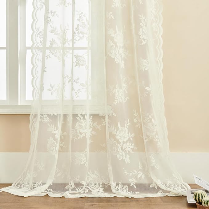 SEEKRIGHT Victorian Floral Lace Curtains, Light Filtering, Semi-Sheer, - Image 5