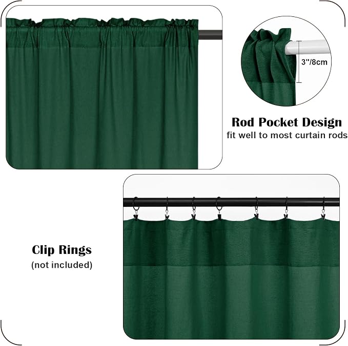 Farmhouse Valance Curtains, Boho Cotton Linen Kitchen Valance, Rod Pocket - Image 6