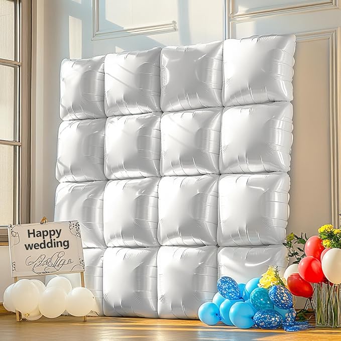 NISOCY 48PCS White Square Foil Balloons Wall Backdrop | Double Sided Pearl - Image 7