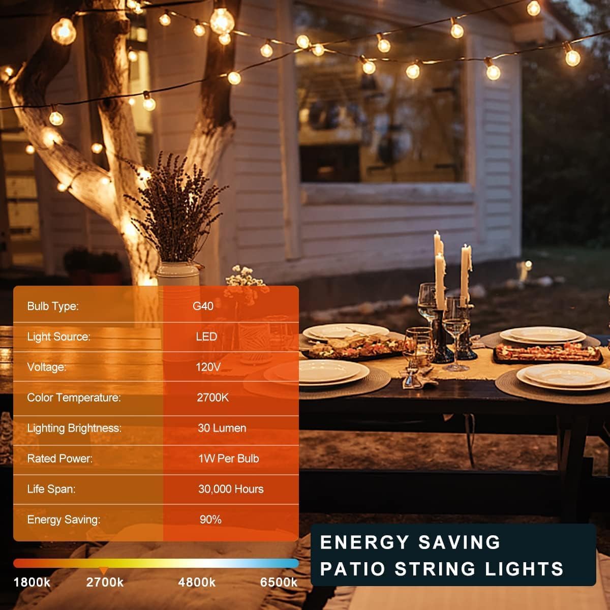 Kawaya 240FT Outdoor Lights String LED Patio Light Waterproof Dimmable G40 Globe String Lighting for Outside with 120+4 Blubs Shatterproof Hanging Lights for Porch Bistro Backyard Gazebo Balcony Cafe