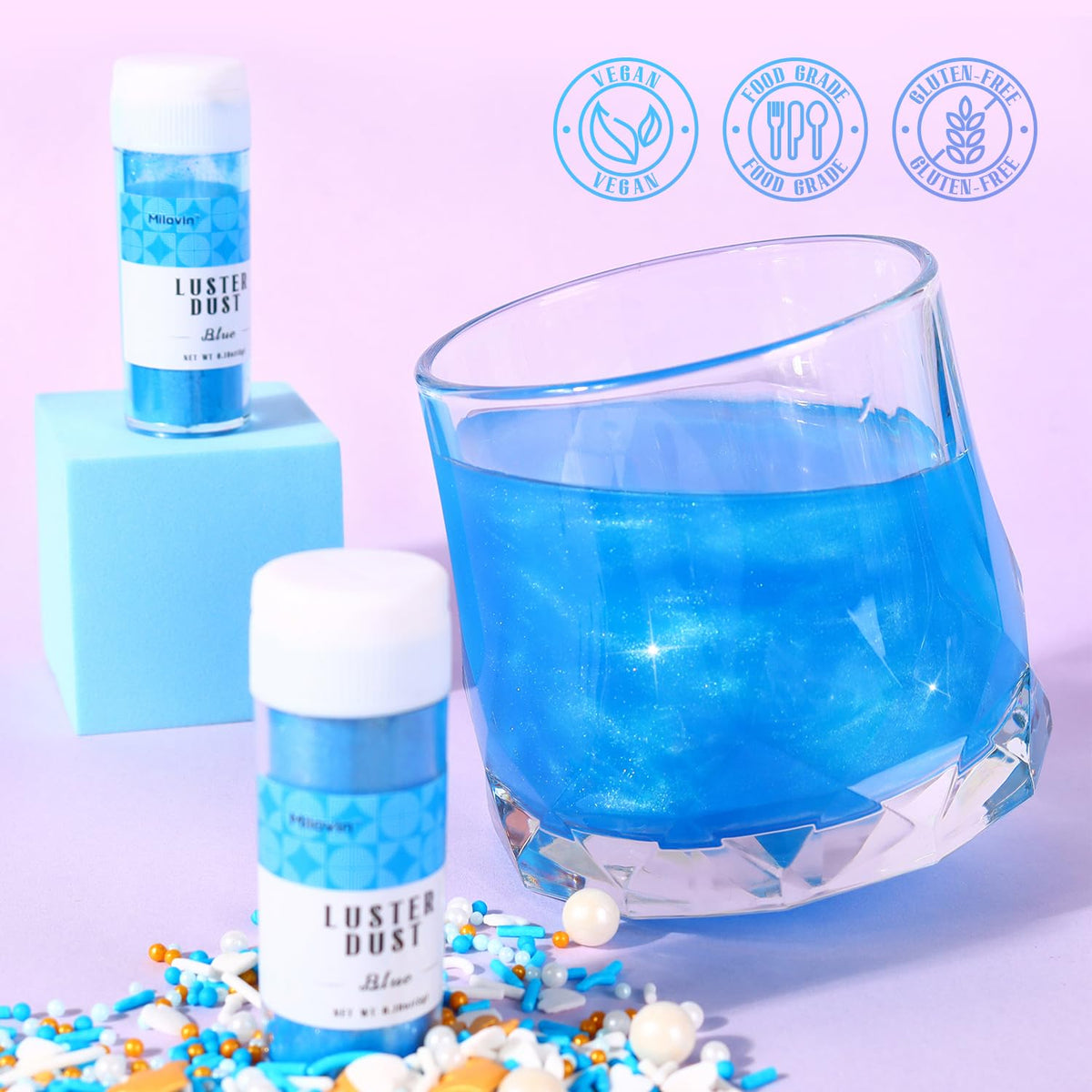 Blue Edible Glitter for Cake Decorating, 5g Luster Dust Edible, Edible Glitter for Cocktails, Cake, Strawberries, Chocolate, Ice Cream, Cookies, Cupcakes, and Waffles(0.18oz, Blue)