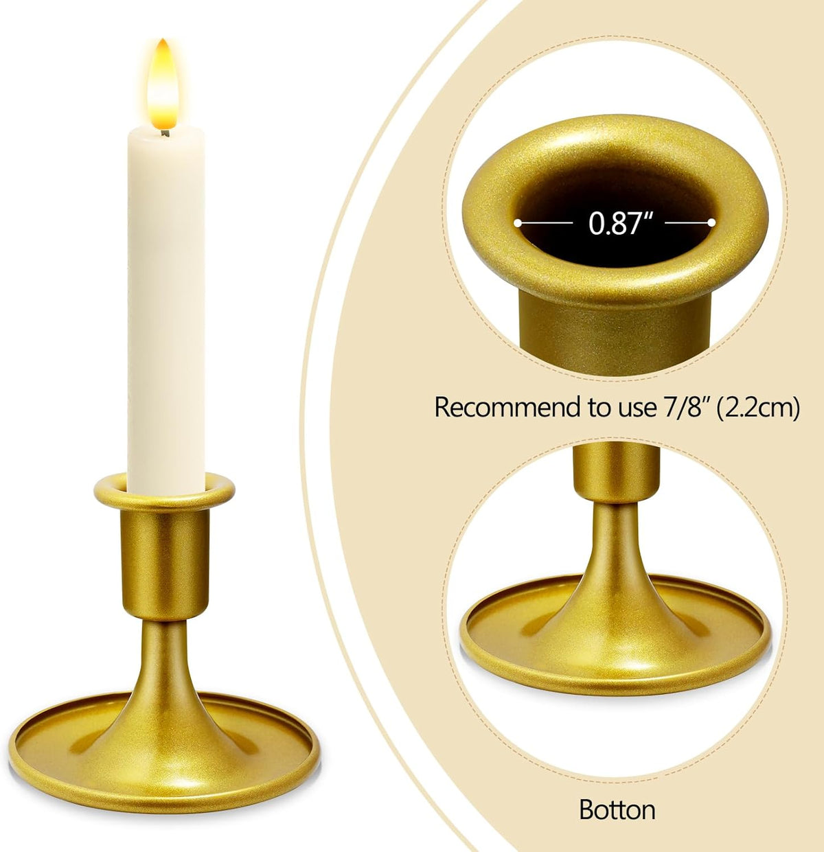 Candlestick Holders 2 PCS Short Metal Taper Candle Holders, KSWING Gold Candle Stick Holders Set, Perfect for Table Centerpiece Mantel Party Wedding Christmas Home Decor, Set of 2