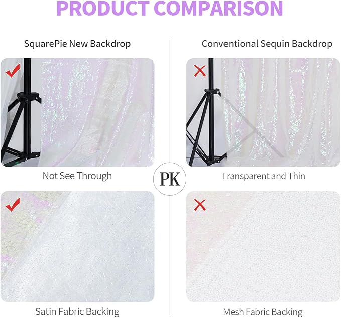 SquarePie 10x10ft Iridescent Sequin Backdrop, High Density Non-Transparent - Image 6