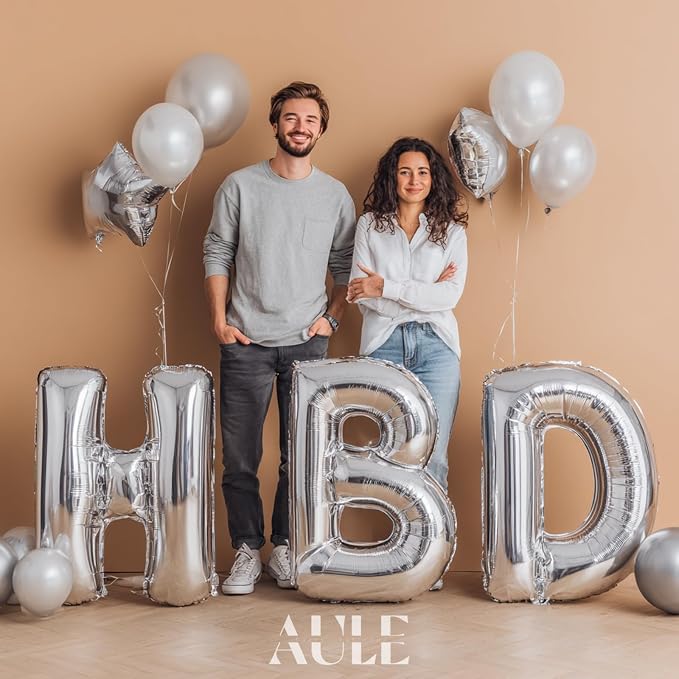 AULE 40 Inch Silver W Balloon Letter Foil A-Z Birthday Big Alphabet | Birthday - Image 4