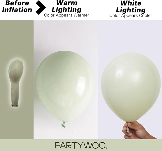 PartyWoo Sage Green Balloons 100pcs Dusty Boho Green Color 18 12 10 5 Inch | - Image 3