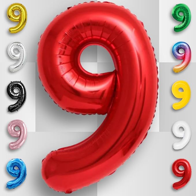 Red Number Balloon 9 Mylar Foil Balloons 40 inch - Image 4