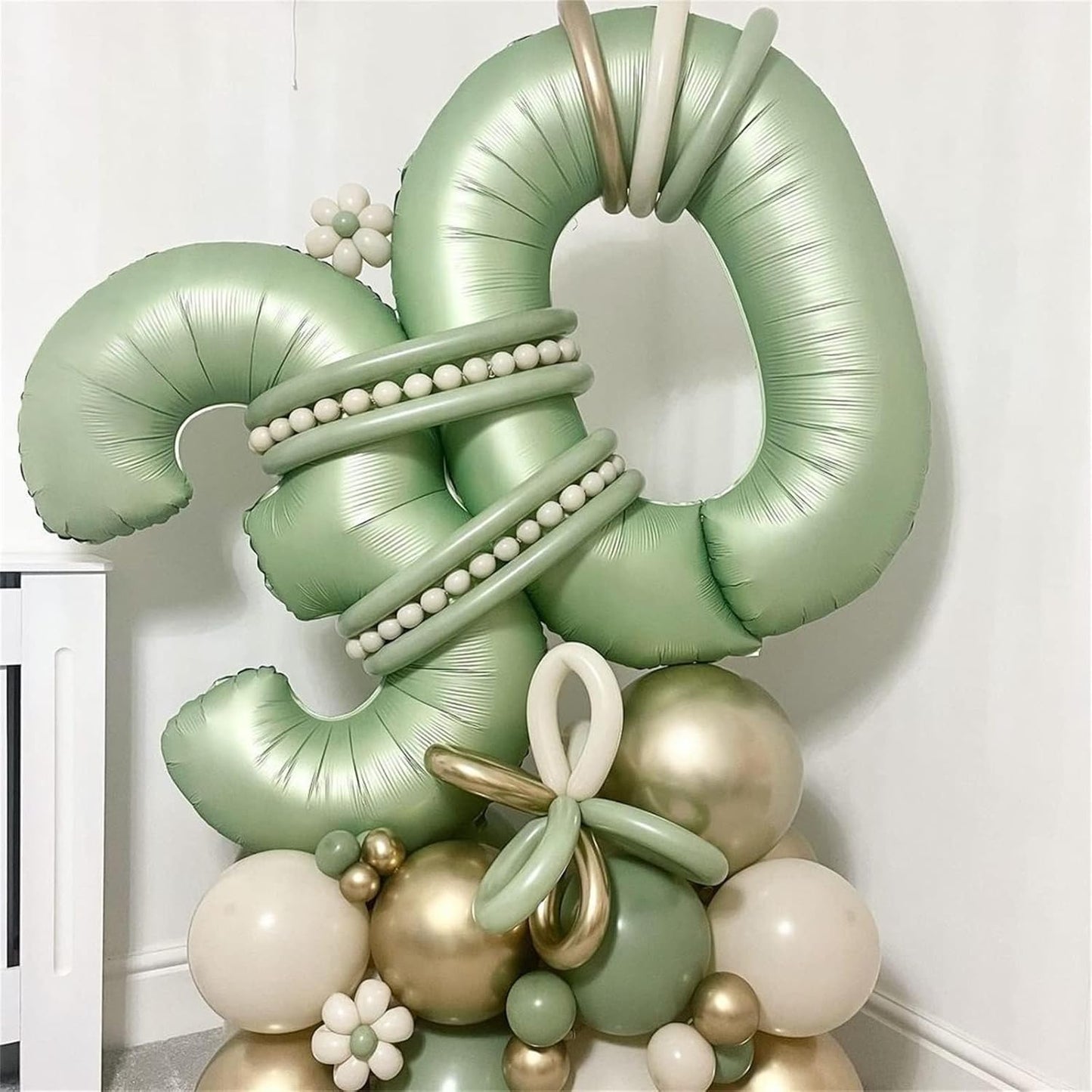 Sage Green Foil Balloon Number 7, 40'' Giant Self Inflating Number Balloons Set 0-9, Large Olive Green Number 7 Helium Balloon for Girls Boys 7th Birthday Jungle Safari Party Decorations Supplies