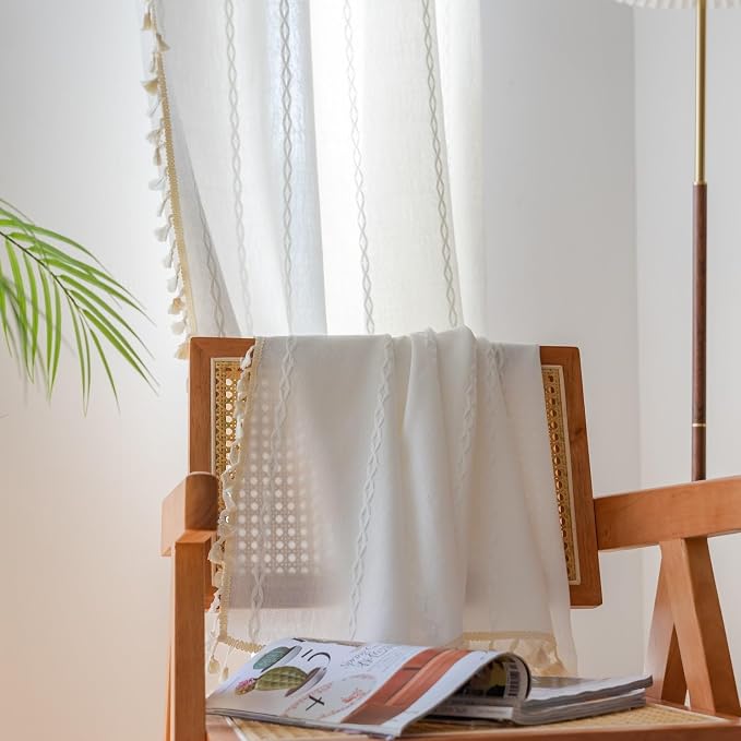 Sutuo Home White Boho Curtains for Bedroom 96 Inch Length, Light Filtering - Image 5