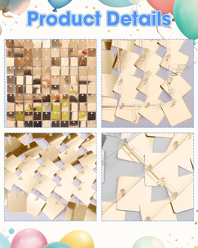 Light Gold Shimmer Wall Backdrop 12 Panels Cover 4 x 3 Ft, Photo Backdrops - Image 7
