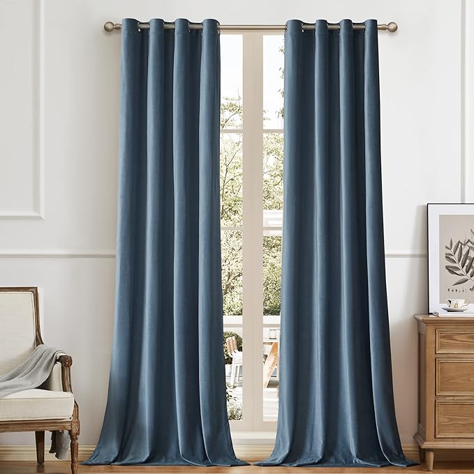 BULBUL Velvet Stone Blue Blackout Curtains 96 inch Long by ModernShinyVelvetCurtains