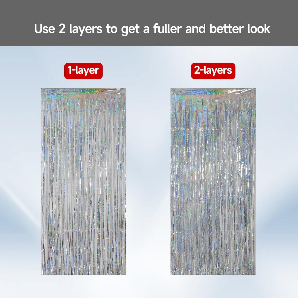 QRabbit 4 Pack Foil Curtain Backdrop, Silver Metallic Tinsel Foil Fringe Curtains, Party Streamers for Birthday Graduation Engagement Wedding Baby Shower Christmas Party Decorations