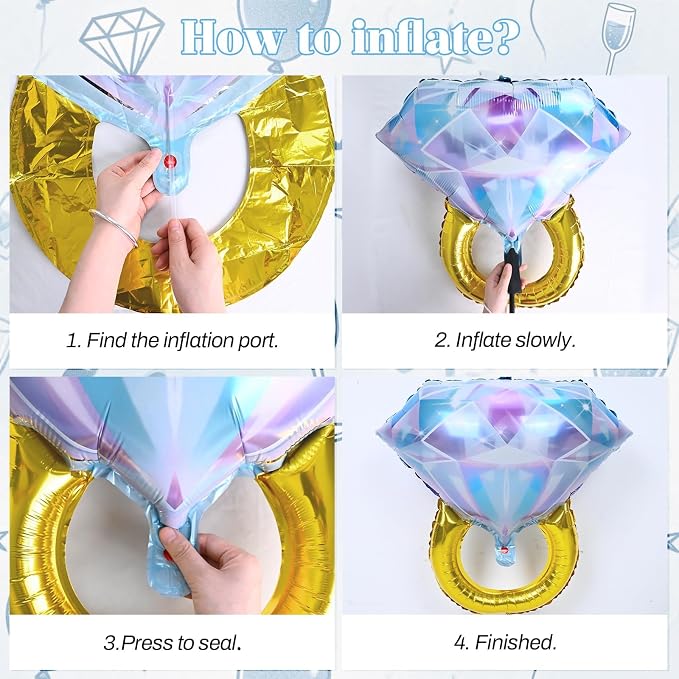 Diamond Ring Foil Balloons 2pcs, Mylar Engagement Ring Balloons - Image 5