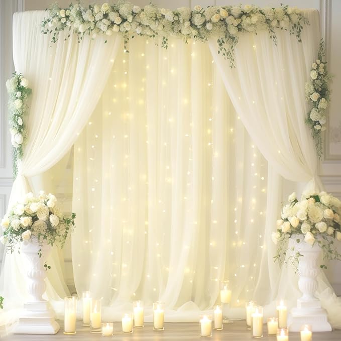 30x8ft Ivory Tulle Backdrop Curtain by Partisky