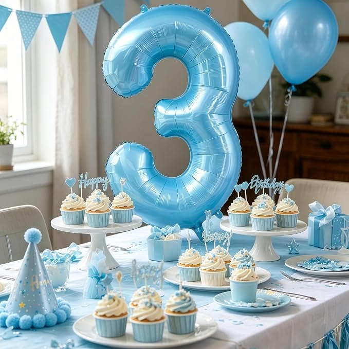Pastel Blue 2 Balloon Number, Light Blue 2 Balloons - Image 4