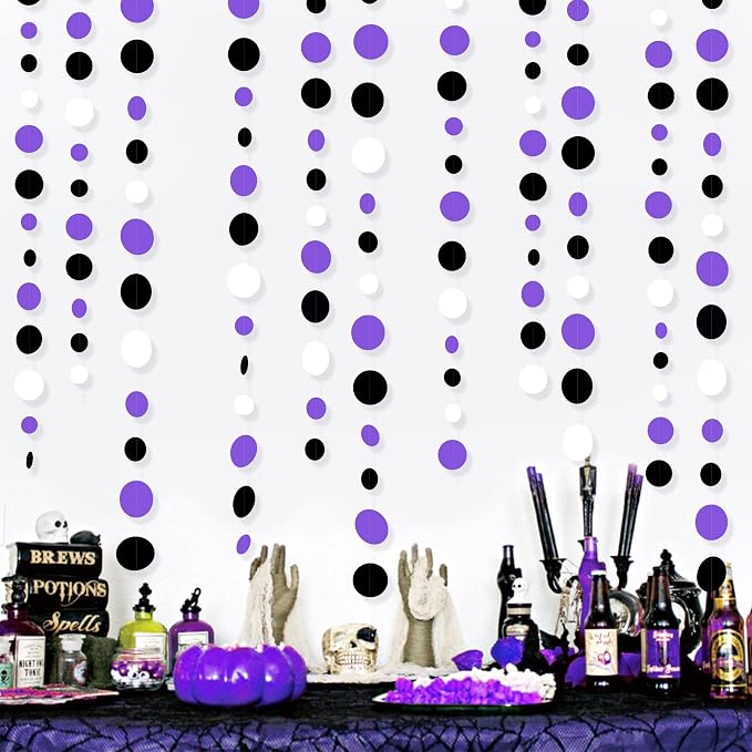 46Ft Purple Black Circle Dots Garlands Black Purple and White Polka Dot Hanging - Image 7