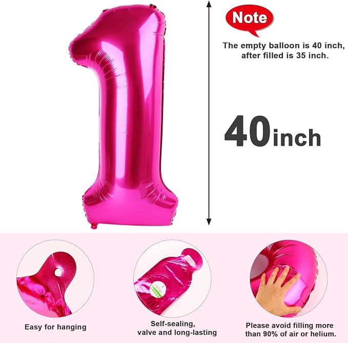 1 Balloon Numbers Birthday Decorations, 40In Hot Pink Balloons - Image 5