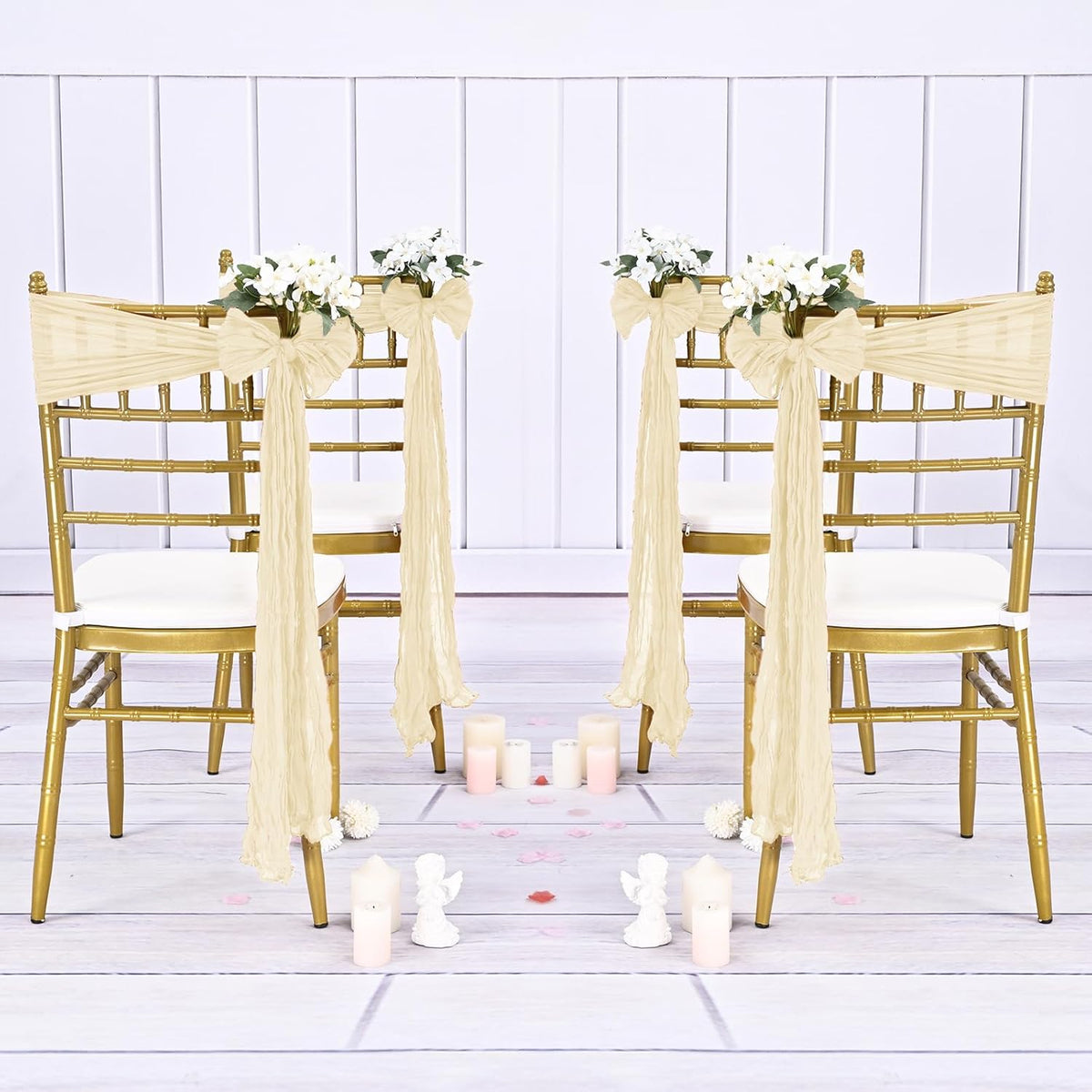 36 Pcs Ivory Cheesecloth Chair Sashes, 16 x 108 inch Gauze Fabric Washable Chair Sashes Bows Designed for Aisle Decorations Universal Chair Cover Decor for Wedding Reception Party Banquet