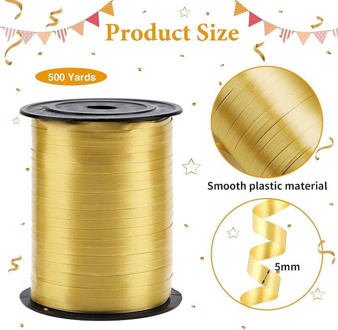 500 Yards Gold Curling Ribbon Balloon String Ribbon 1/5 Inch | Ribbon - Image 2