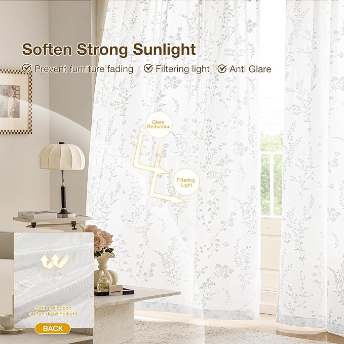 Anmao White Semi Sheer Light Filtering Curtains 72 Inches Long 2 Panels - Image 5