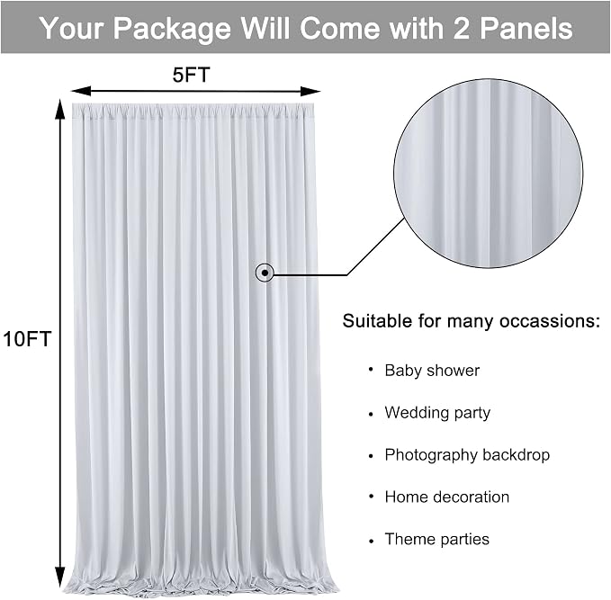 10ft x 10ft Wrinkle Free Silver Backdrop Curtain fpr Parties, Polyester - Image 6