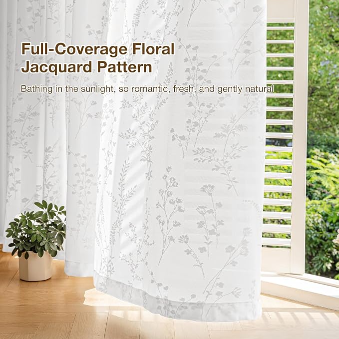 Anmao White Semi Sheer Light Filtering Curtains 72 Inches Long 2 Panels - Image 6
