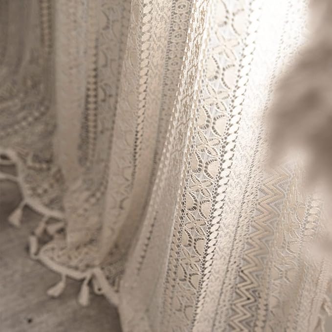 Sutuo Home Boho Lace Curtains for Kitchen Bedroom, Bohemian Crochet Sheer - Image 3