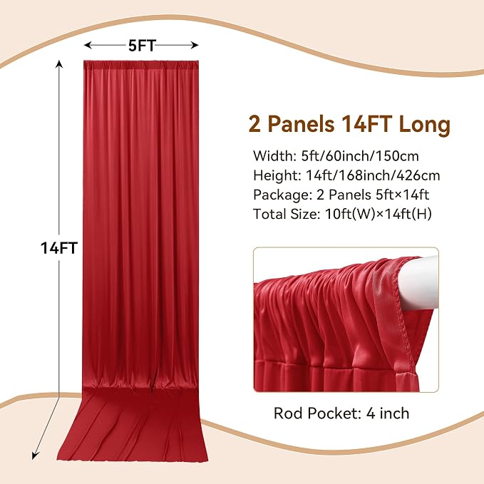10×14ft Wrinkle Free Red Backdrop Curtain - Image 4
