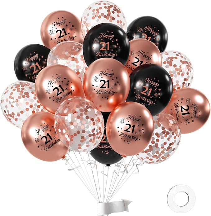 Rose Gold 21st Birthday Balloons by Hongplus