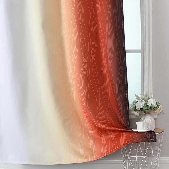 Burnt Orange and Greyish White Ombre Blackout Curtains - Image 6