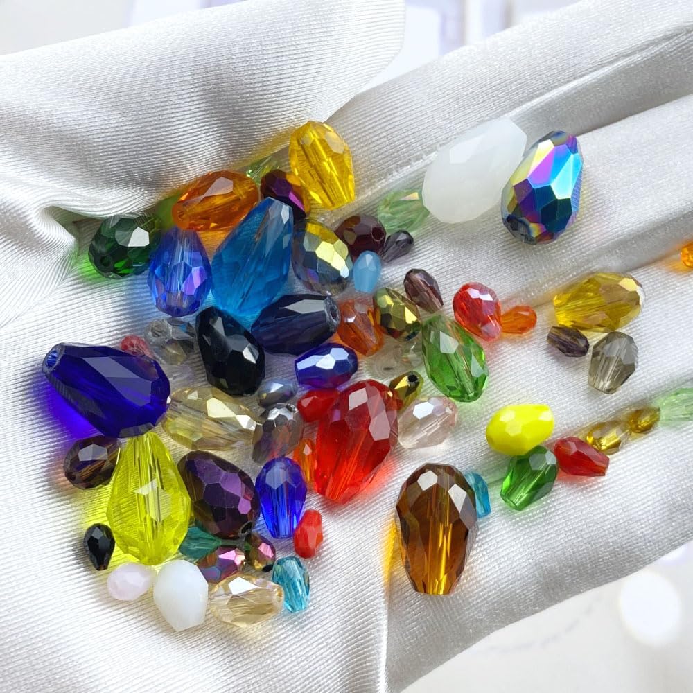 200pcs 3x5mm Teardrop Crystal Glass Beads Vertical Hole Faceted Loose Spacer Beads for DIY Craft Jewelry Making Necklace Bracelet Earring Wind Chimes(Mix Colors Series)