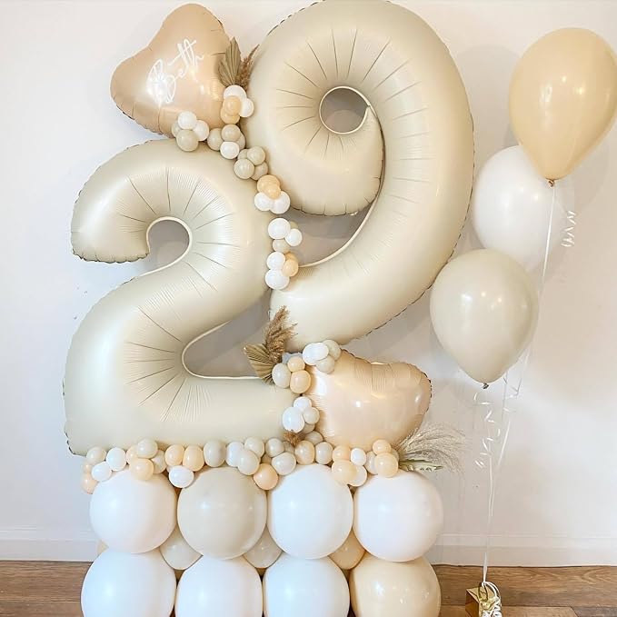 40 Inch Cream Number 6 Balloon, Digital 6 Cream White Giant 6 Foil Balloon - Image 7